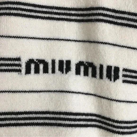 Miu Miu Cream and Black Striped Polo Sweater - Picture 7 of 7